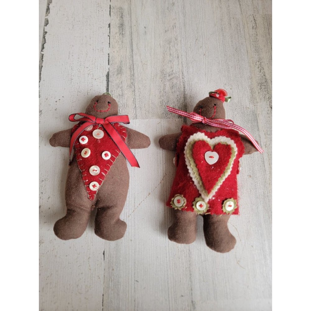 Gingerbread man woman couple plush ornament Xmas heart set